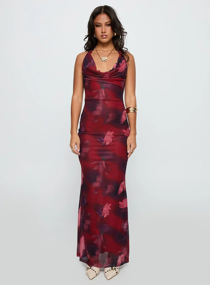 Vixyn Halter Maxi Dress Red Multi