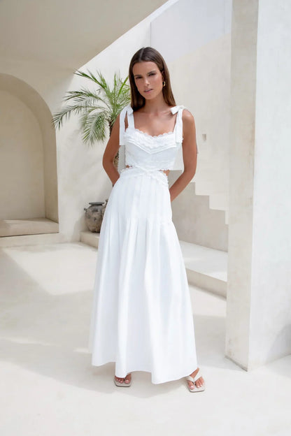 Laced In Time Maxi Dress White