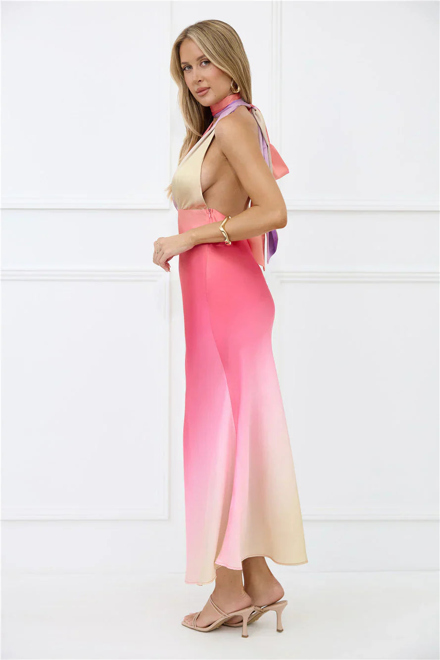 Dreams in Colour Satin Maxi Dress Multi