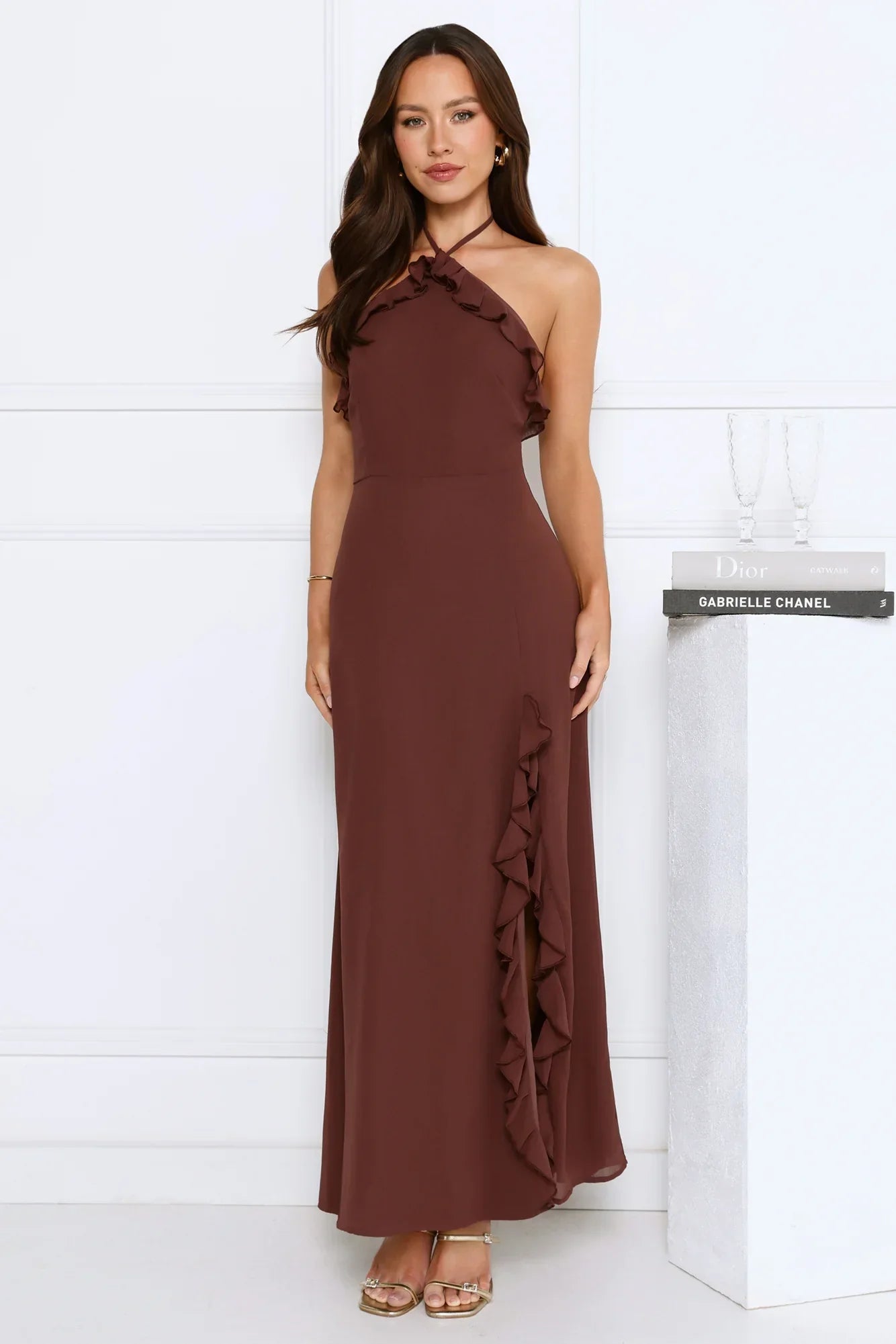Love Potion Halter Maxi Dress Brown