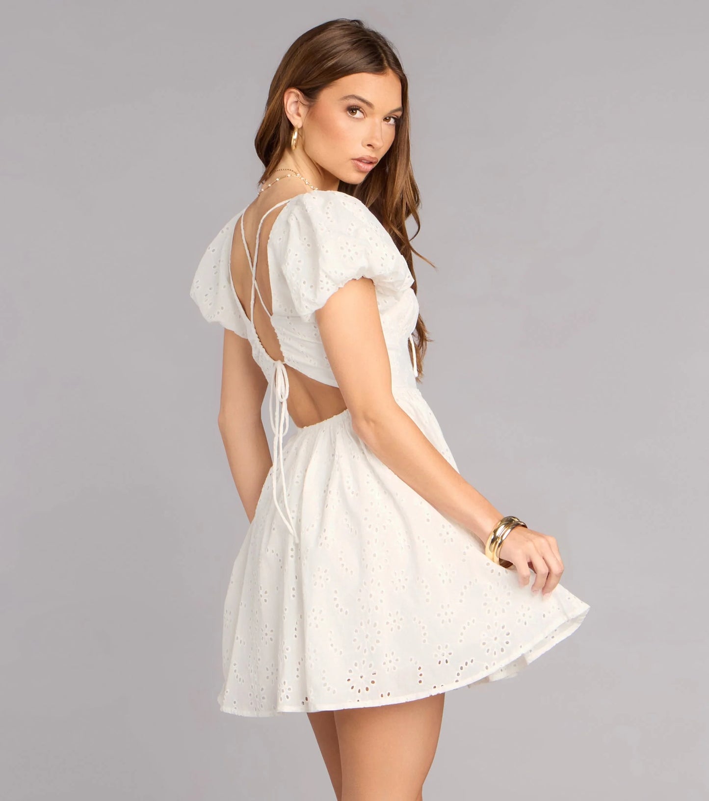 Charmed Life Eyelet Skater Mini Dress