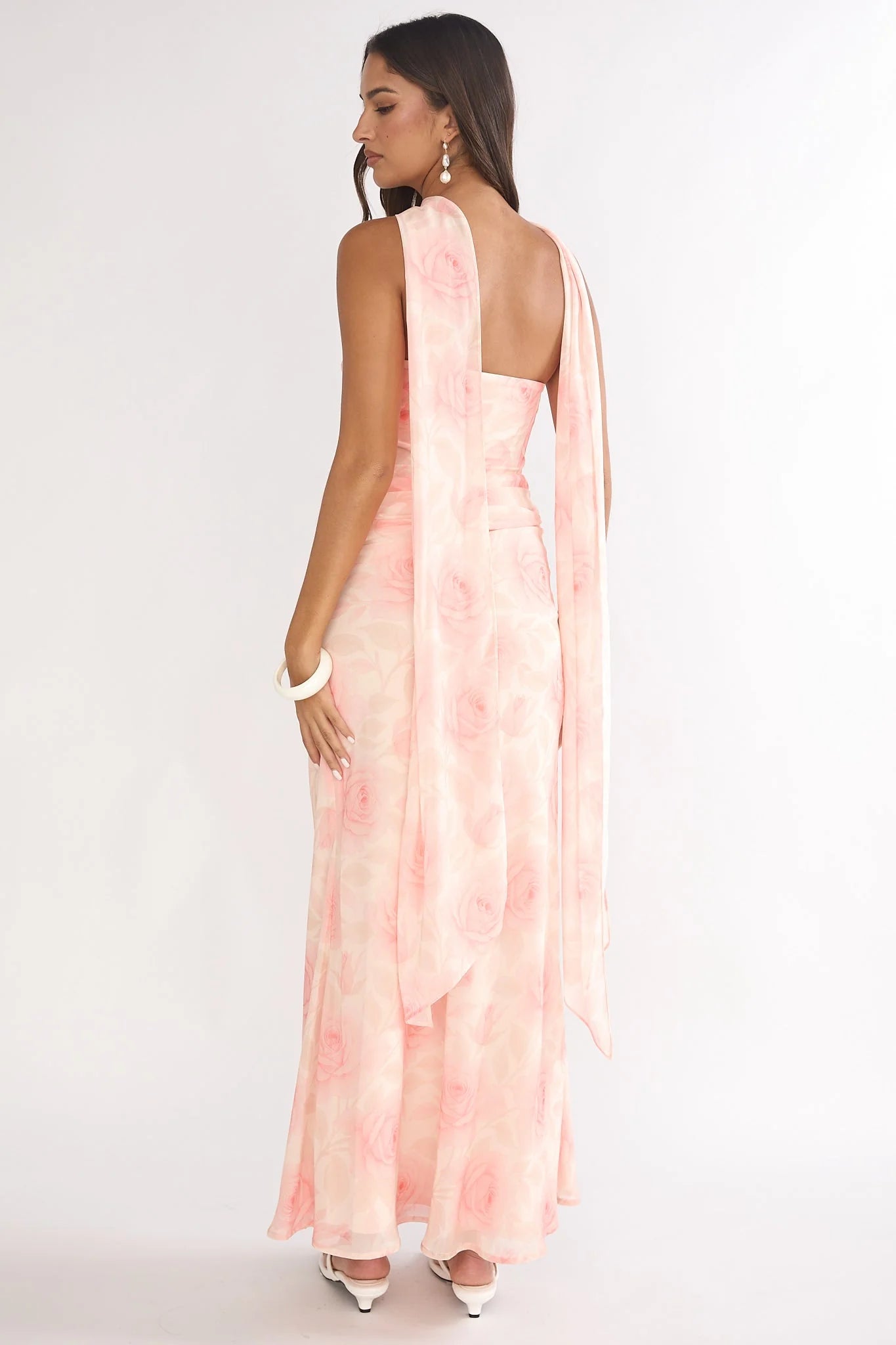 Unforgettable Day Drape Waist Strapless Maxi Dress Roses Floral