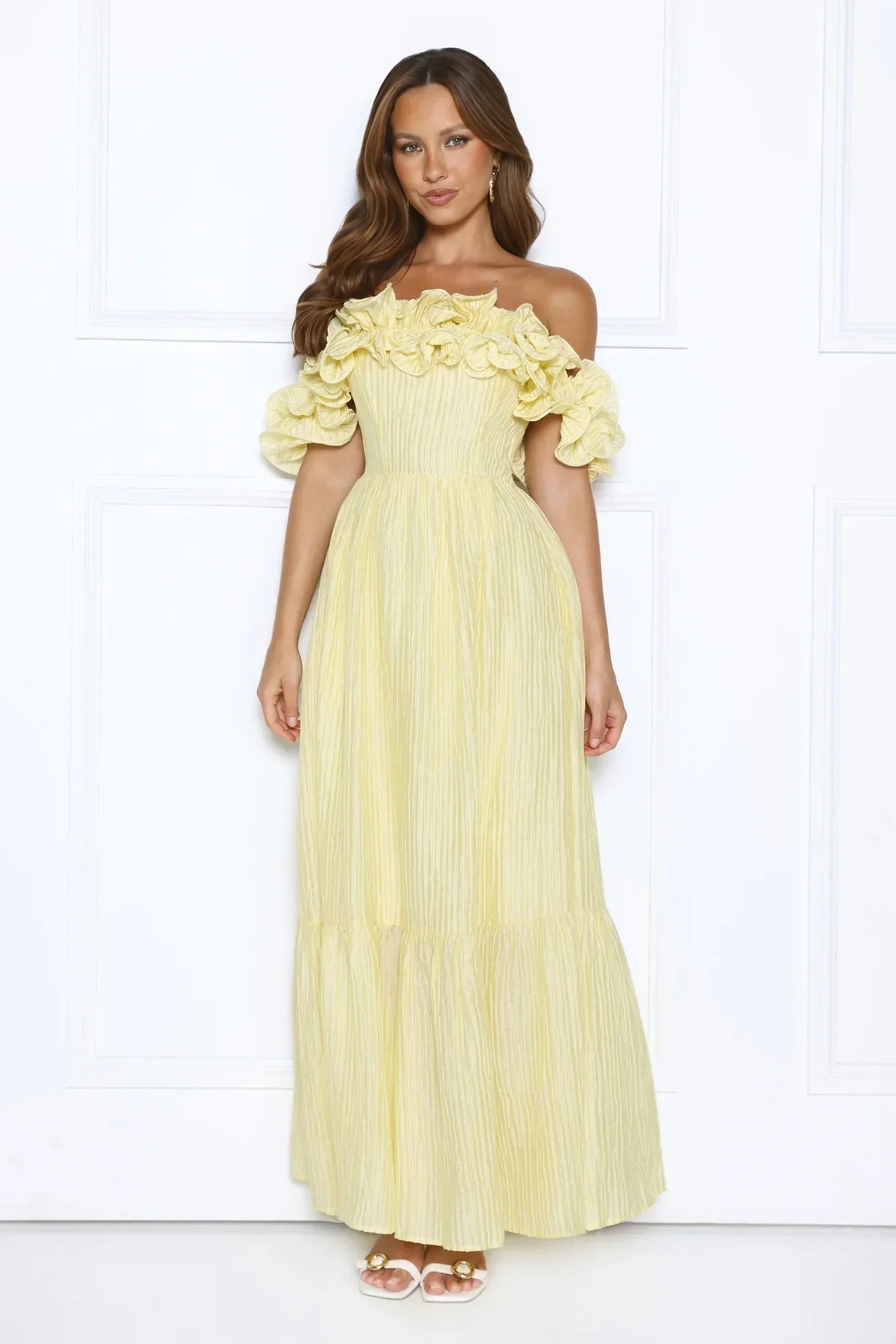 Magnetic Energy Off Shoulder Maxi Dress Yellow