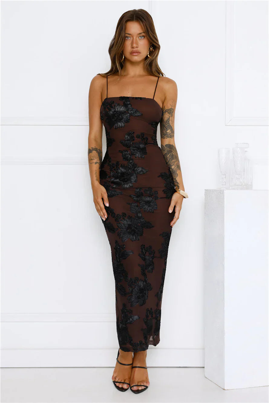 Estelle Mesh Maxi Dress Brown
