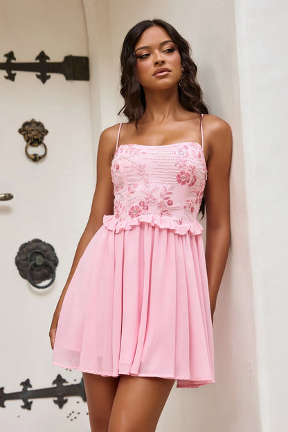 Daylights Whisper Beaded Mini Dress - Pink