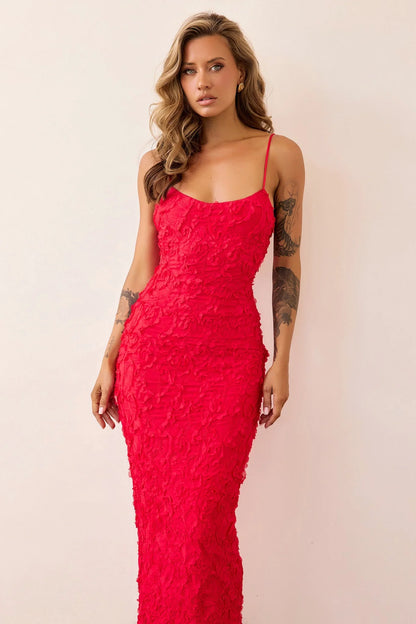 Petal Trace Midi Dress - Red