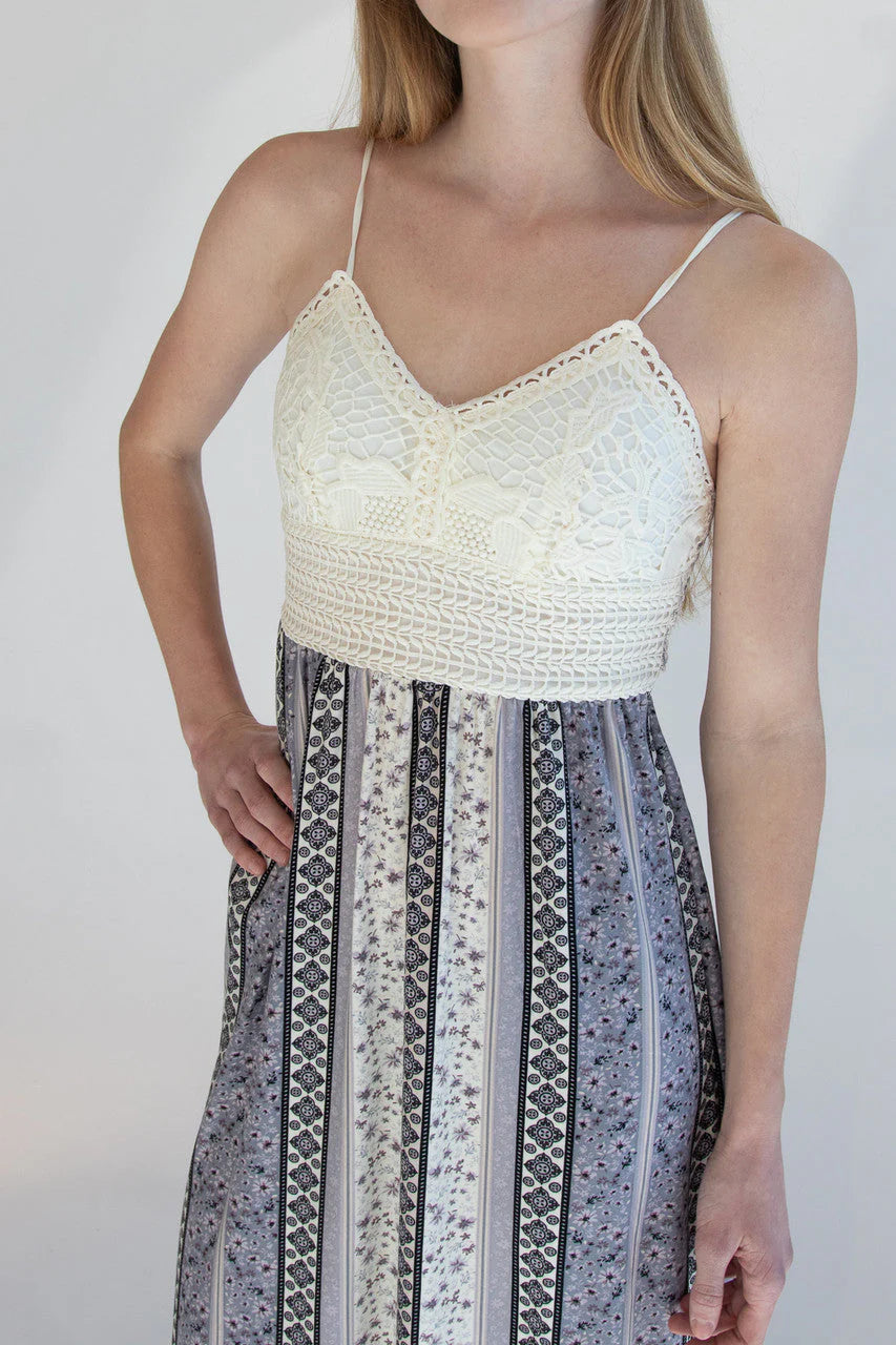 Lace Top Border Print Maxi Dress