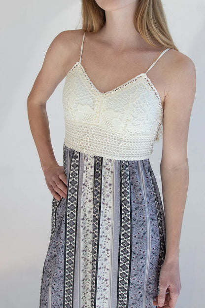 Lace Top Border Print Maxi Dress
