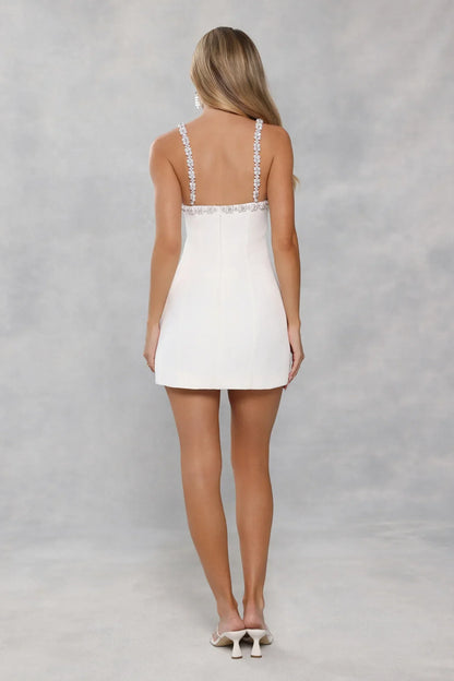 Signature Glow Satin Mini Dress White