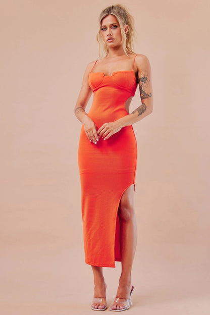 Stacked Up Midi Dress - Tangerine