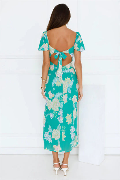 Floral Vines Midi Dress Green