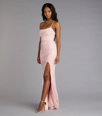 Diane Lace-Up Slit Mermaid Glitter Formal Dress