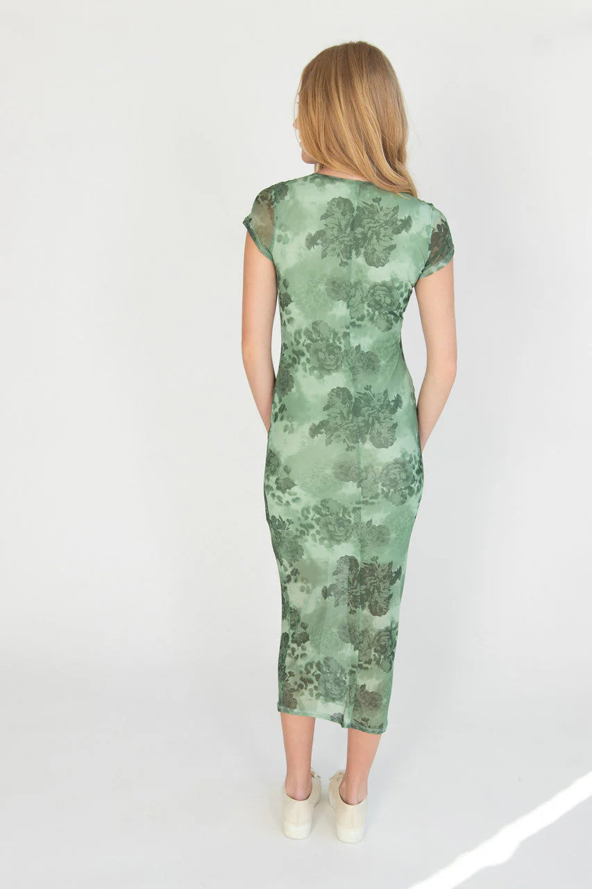 Green Floral Mesh Maxi Dress
