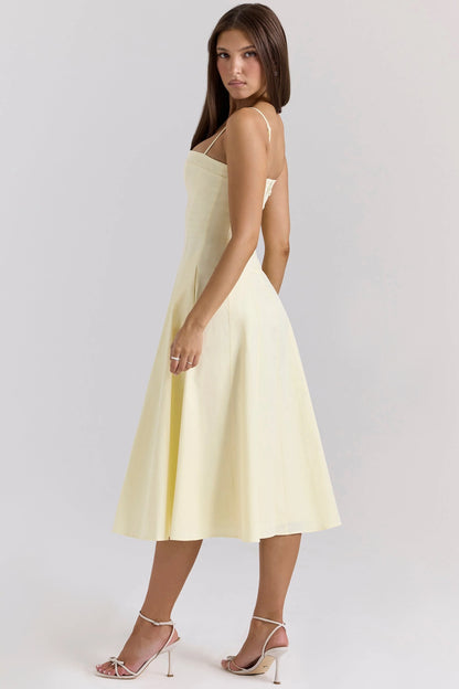 lemon stretch cotton a-line midi sundress