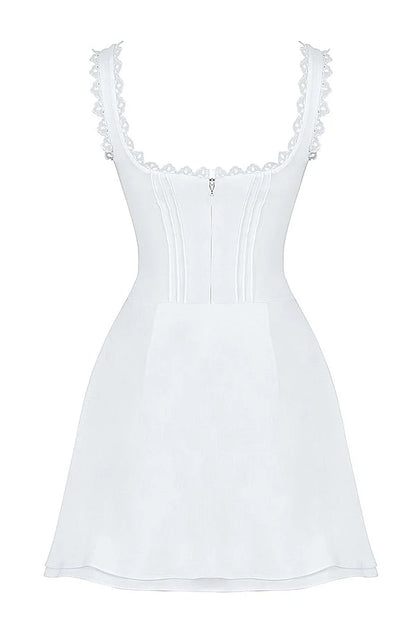 white pin tuck mini dress