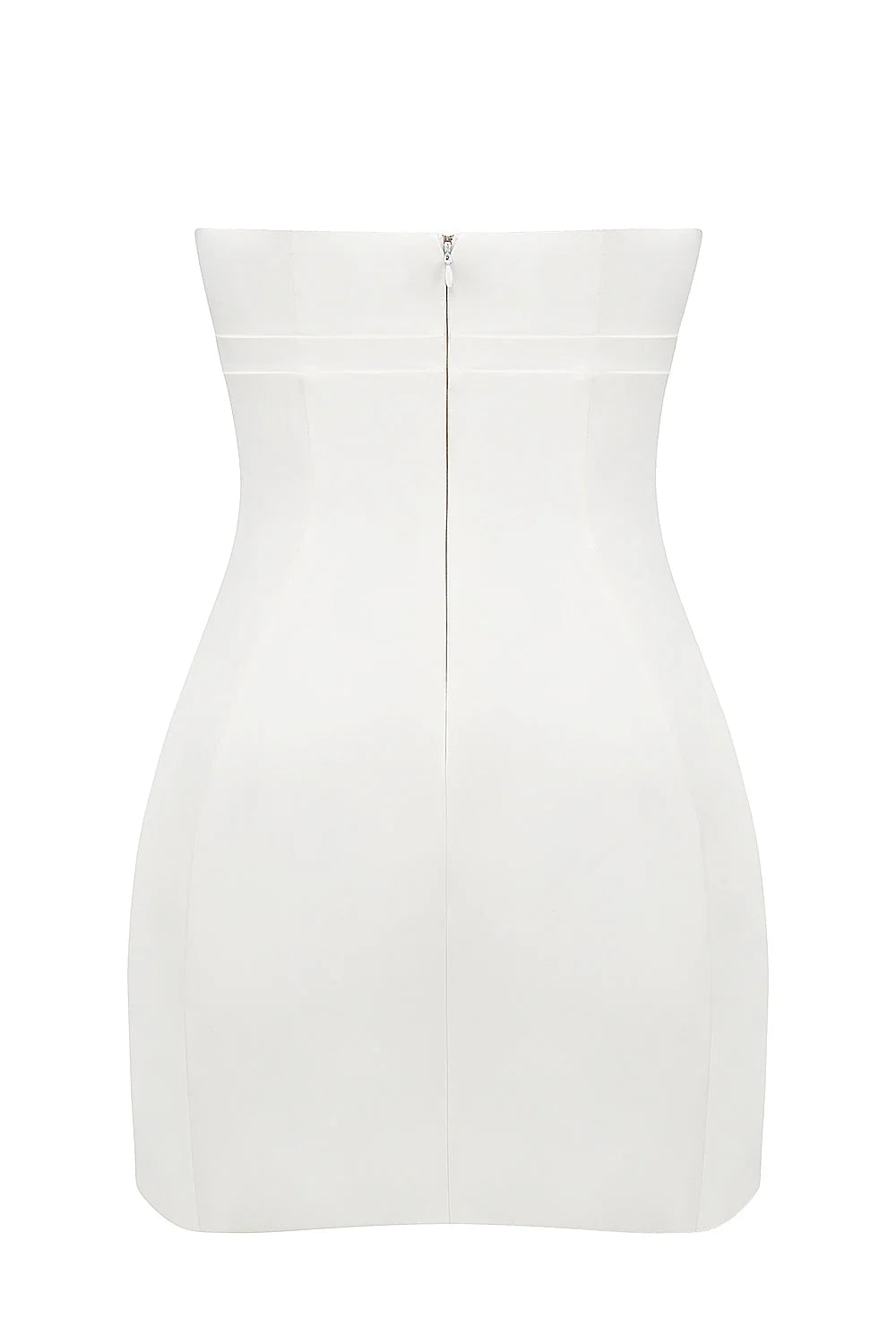 white strapless twill mini dress