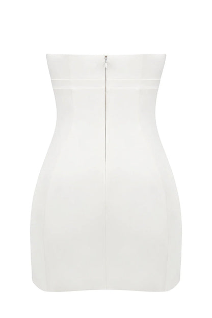 white strapless twill mini dress