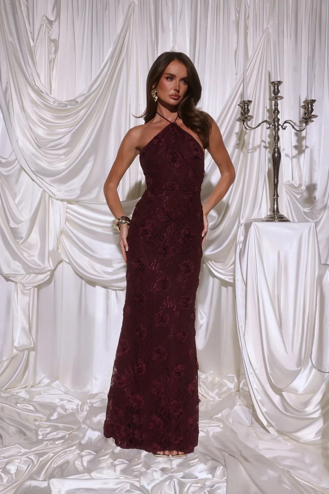 The Fashion Muse Halter Maxi Dress Plum