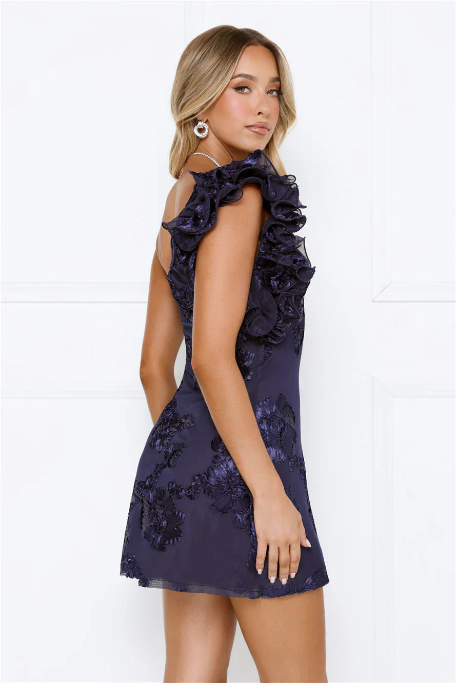 One To Think Of Off Shoulder Mini Dress Navy