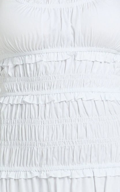 Cami Midi Dress - Rushed Bodice Dress in White