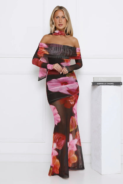 Glow Flowers Off Shoulder Maxi Dress Floral