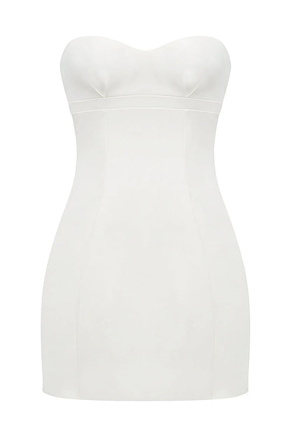 white strapless twill mini dress