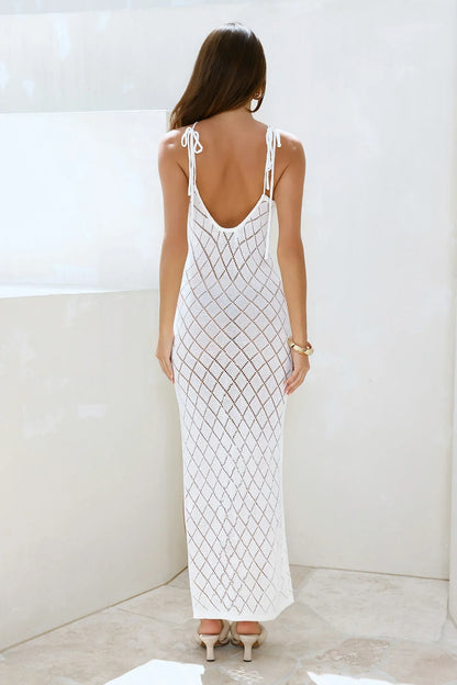 Sandcastle Knit Halter Maxi Dress White