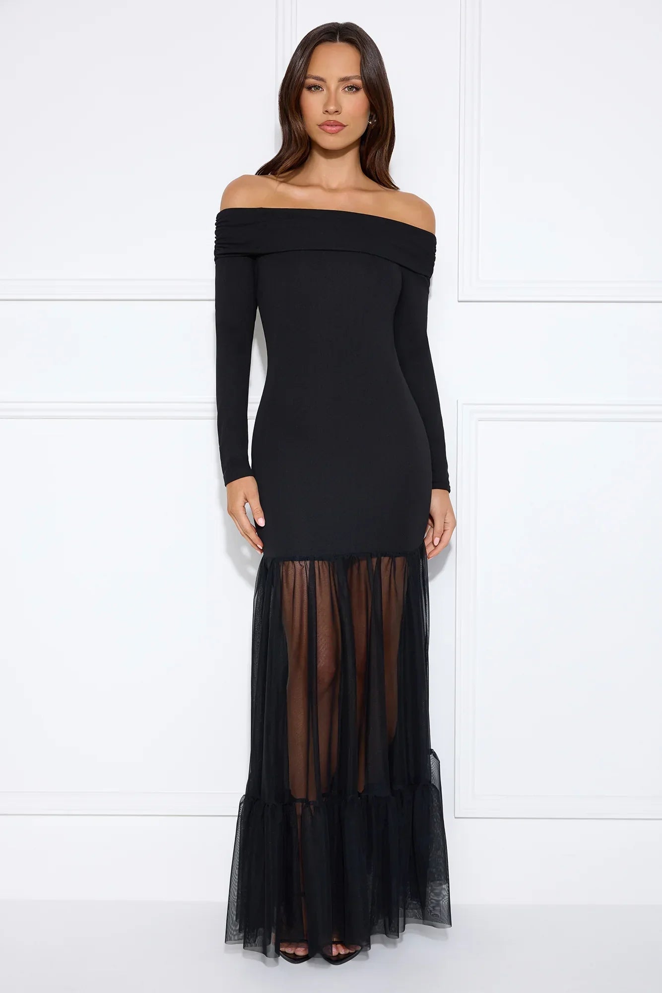 Captivating Gaze Off Shoulder Maxi Dress Black