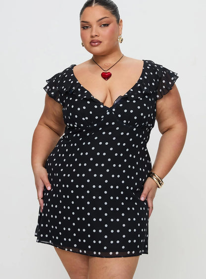 I Guess So Mini Dress Black Polka Dot