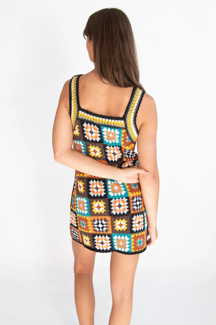Crochet Granny Square Mini Dress