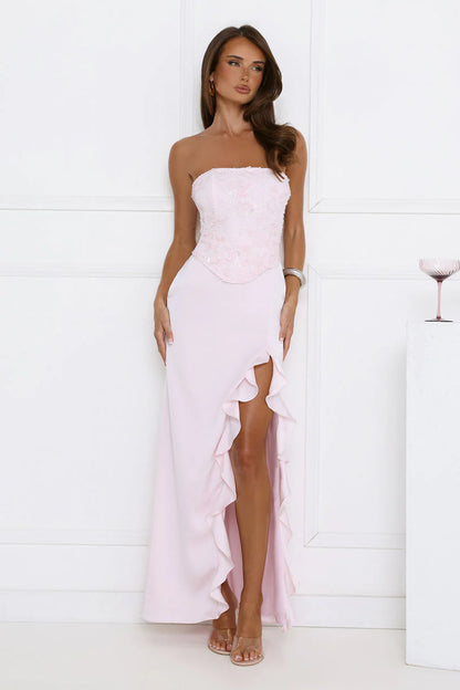 Vibes On Point Strapless Satin Maxi Dress Pink
