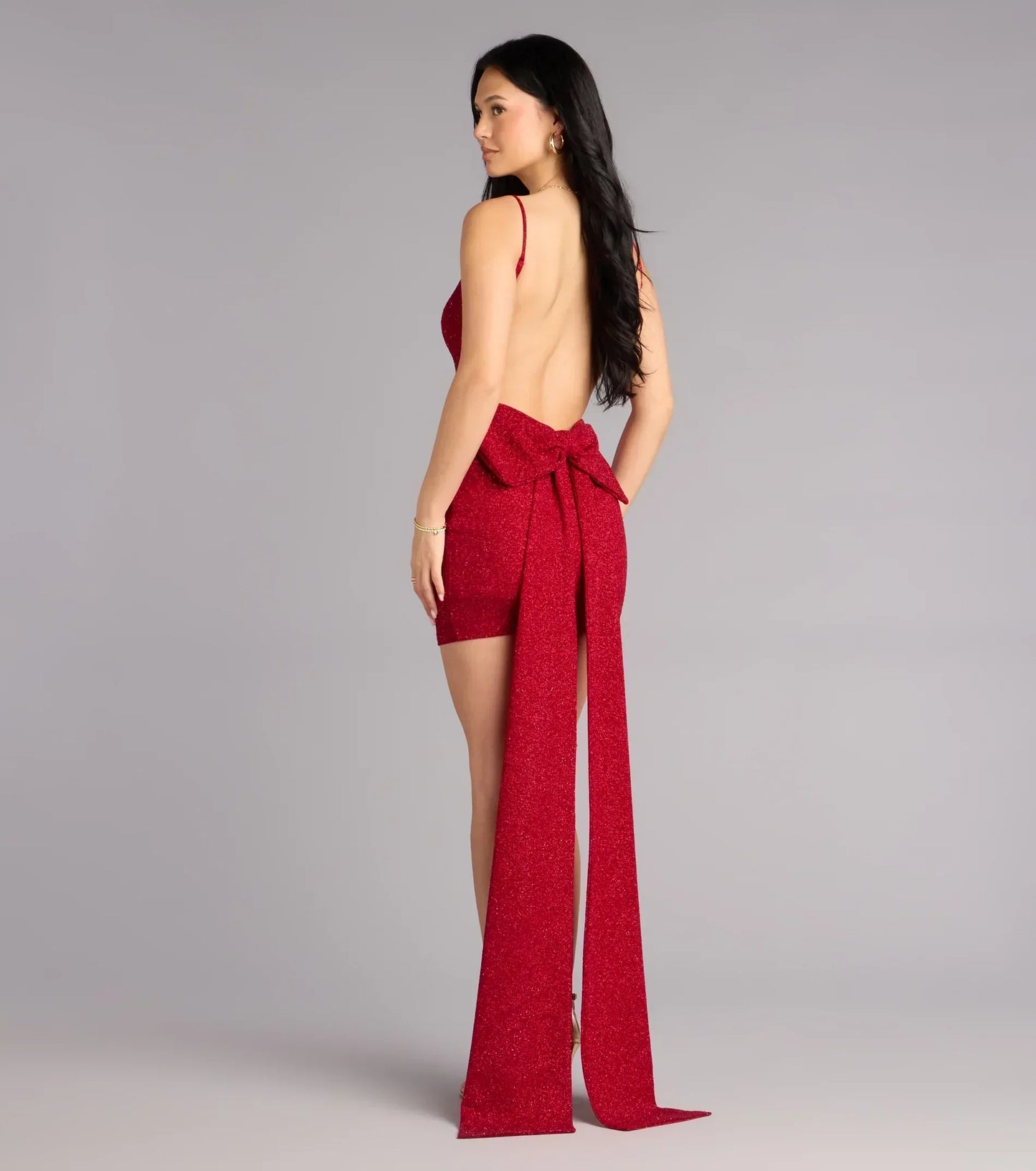 Toni Glitter Open Back Bow Mini Dress