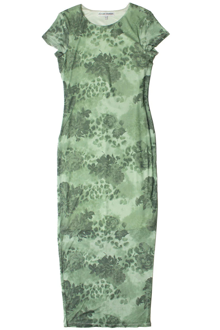 Green Floral Mesh Maxi Dress