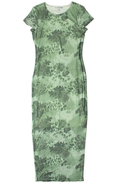 Green Floral Mesh Maxi Dress