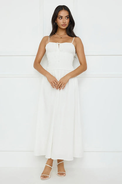Starfall Garden Linen Blend Maxi Dress White
