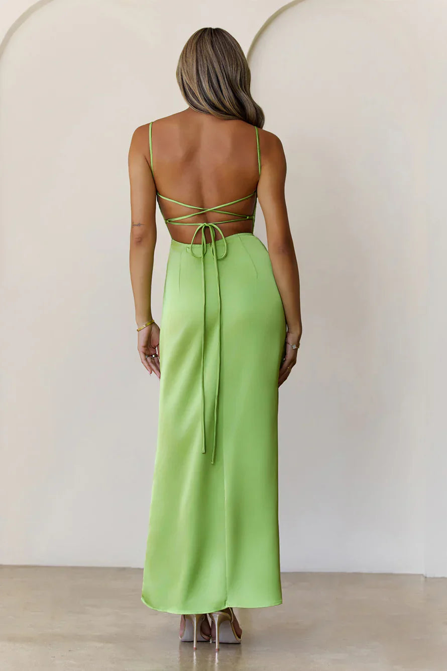 Midnight Heirloom Satin Maxi Dress Green