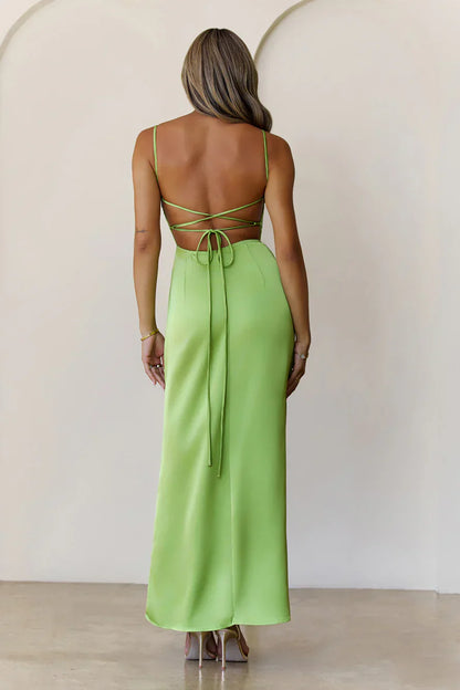 Midnight Heirloom Satin Maxi Dress Green