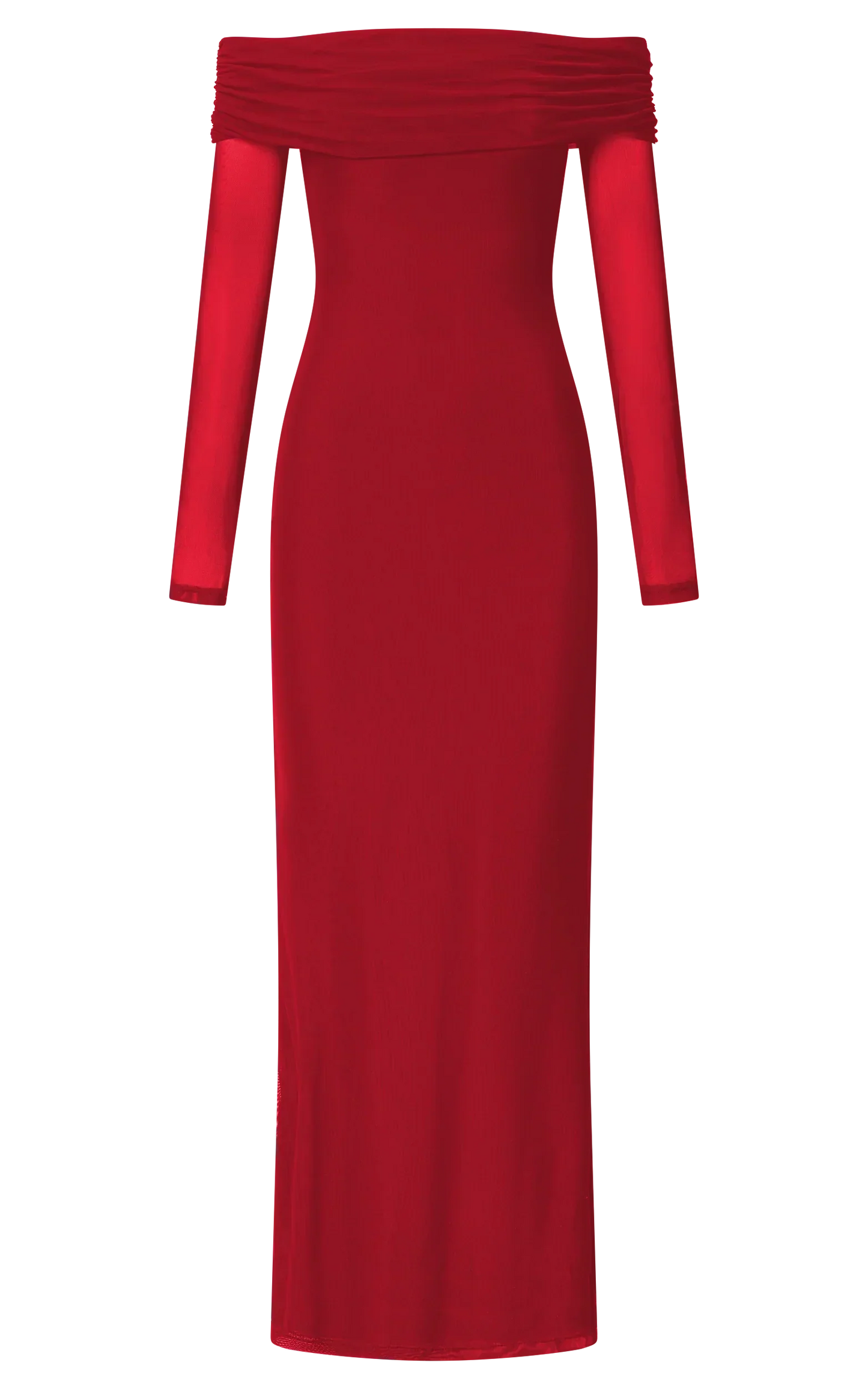 Bethanie Maxi Dress - Off The Shoulder Mesh Dress in Red