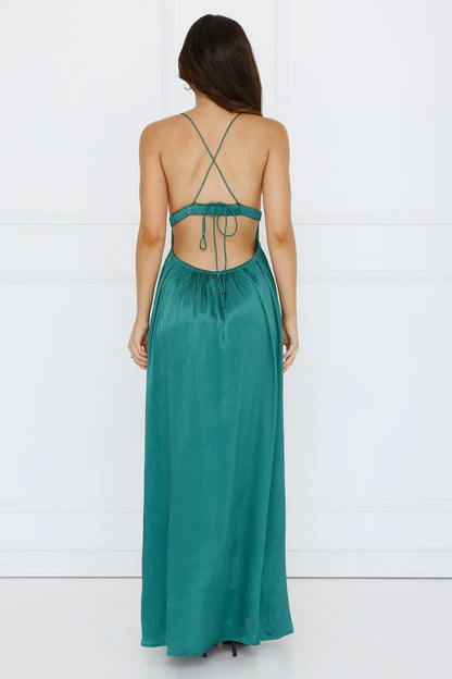 Ocean Sparkle Satin Maxi Dress Green