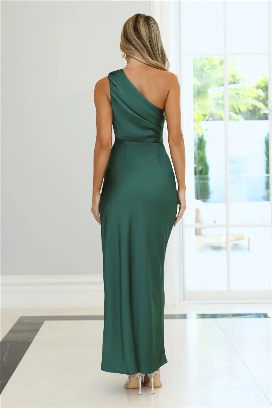 Electric Eve Nights Satin One Shoulder Maxi Dress Teal