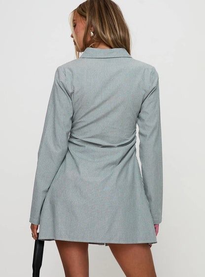 Publicity Long Sleeve Mini Dress Blue Pinstripe