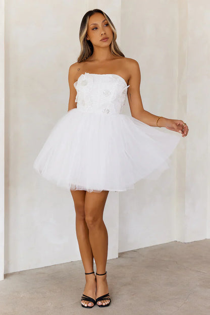 Princess Luxe Tulle Strapless Mini Dress White