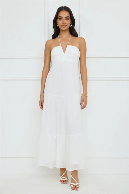 Sunshine Escape Halter Maxi Dress White