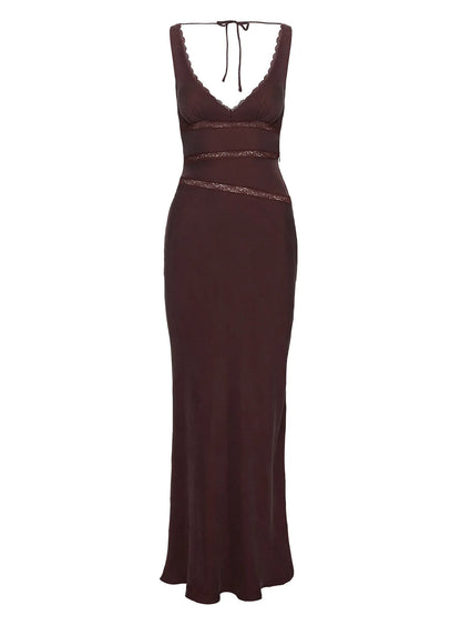 Karlotta Lace Bias Maxi Dress Brown