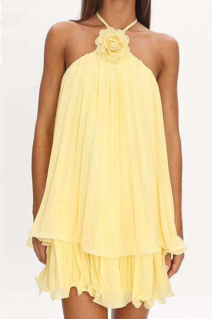 Major Crush Pleated Mini Dress Lemon
