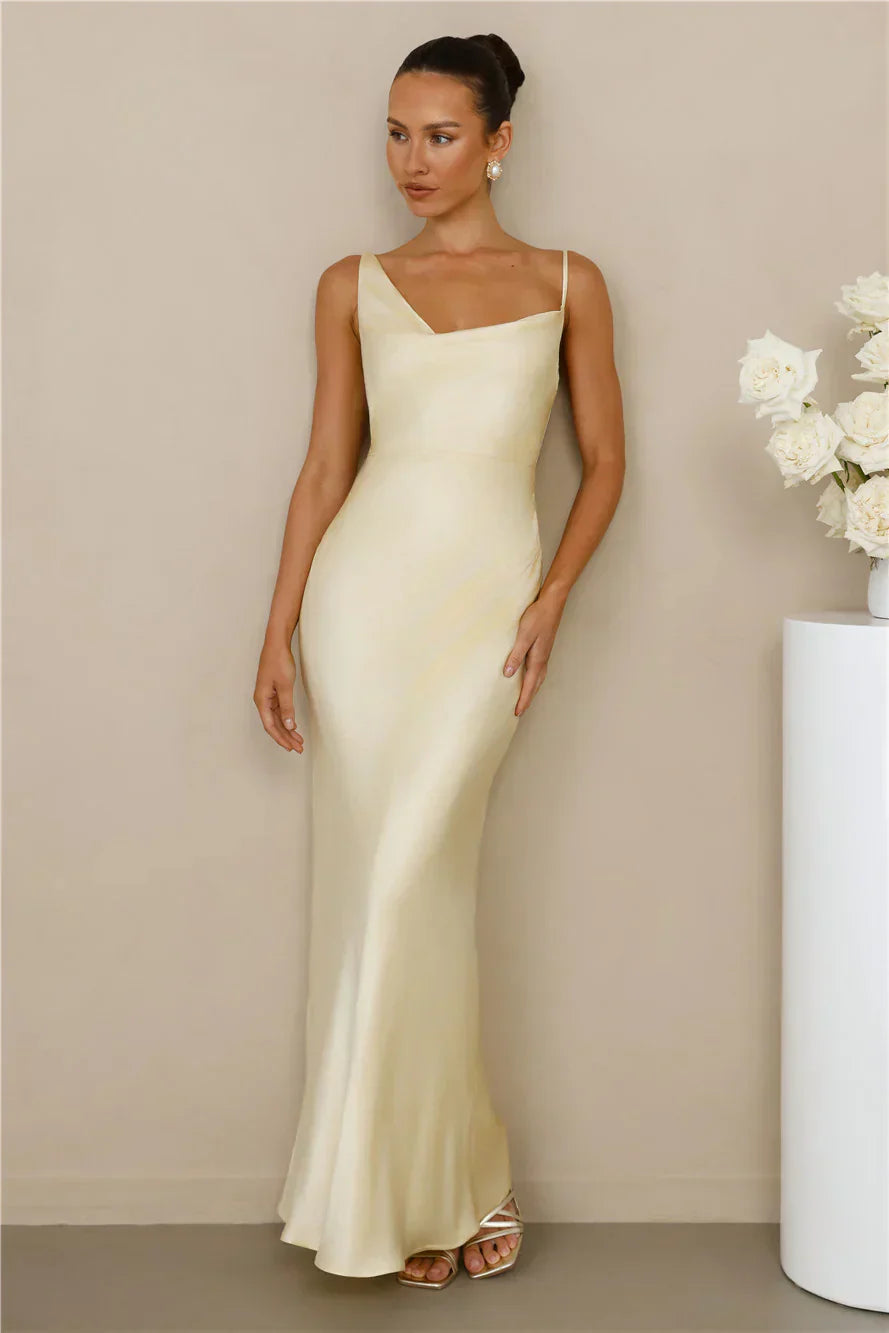 The Madeline Cowl Satin Maxi Dress Yellow