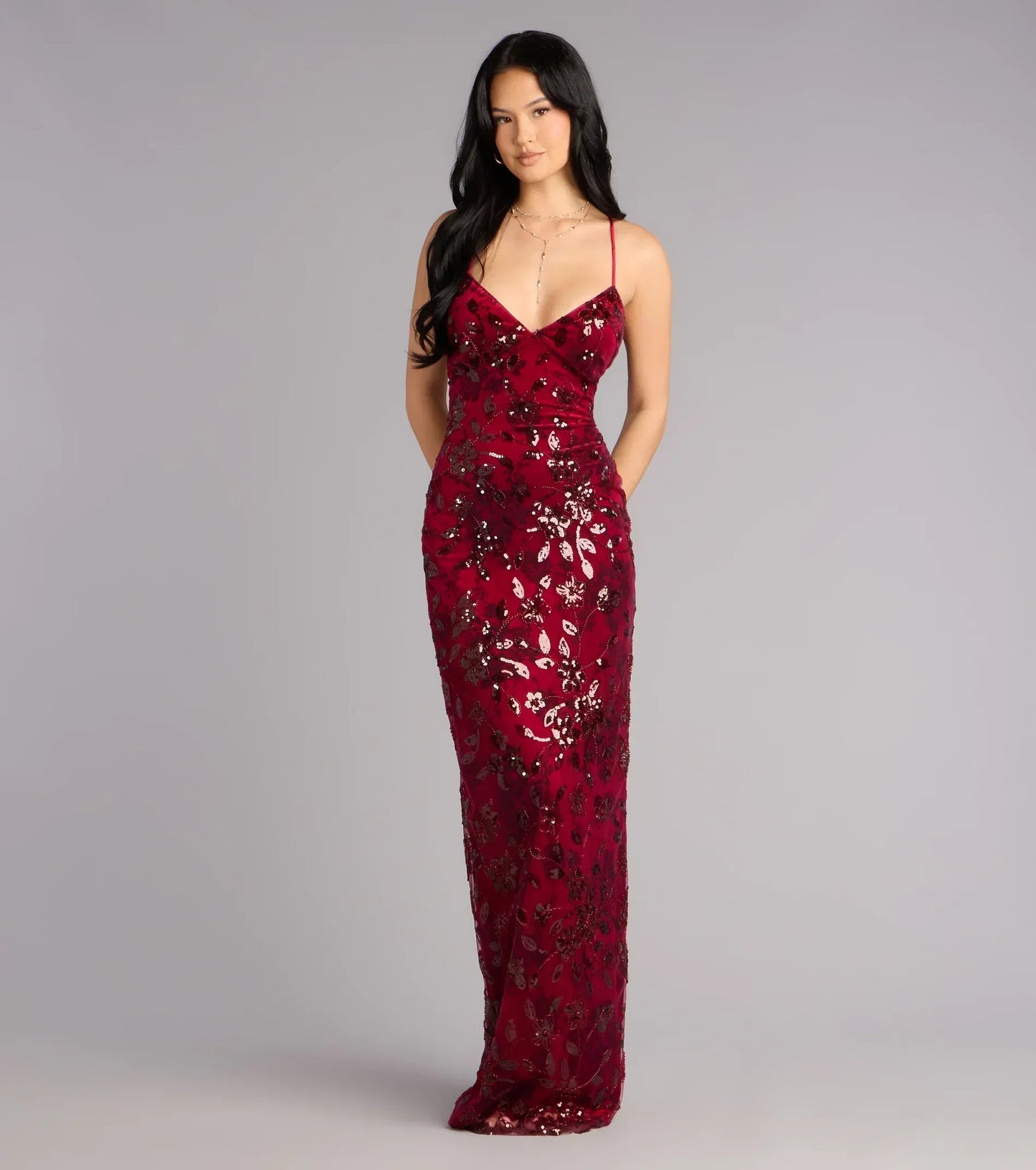 Mollie Sequin Bead Column Formal Dress