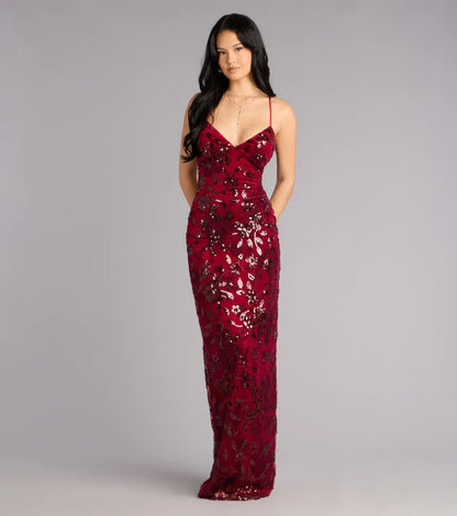 Mollie Sequin Bead Column Formal Dress