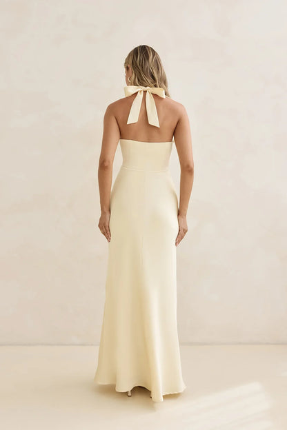 Charm Of Yours Satin Halter Maxi Dress Yellow
