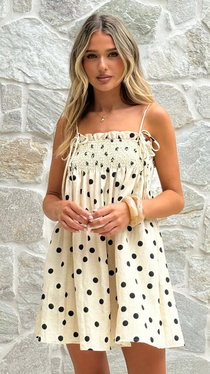 Wyomie Mini Dress - Natural / Black Polka